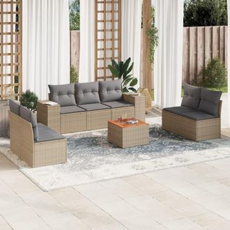 vidaXL Vidaxl - Juego De Sof&aacute;s De Jard&iacute;n Con Cojines Beige 8 Pzas Rat&aacute;n Pe