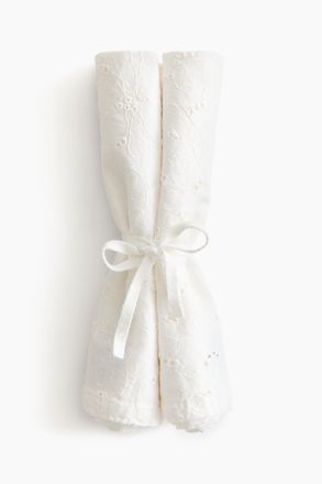 H&M 2er-Pack Servietten mit Broderie Anglaise - White