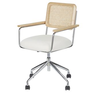 Maisons du monde Silla escritorio ajustable en altura de rejilla de rat&aacute;n y tela en crudo con ruedas
