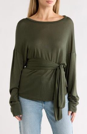 Go Couture Faux Tie Wrap Sweater in Hunter Green Interlock at Nordstrom Rack, Size X-Large