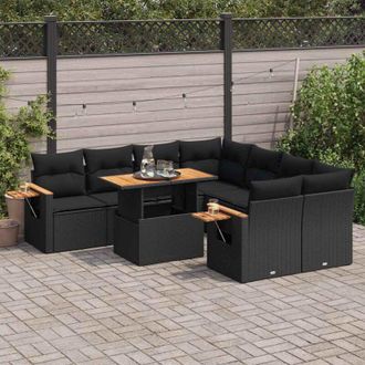 vidaXL Set Sof&aacute;s Jard&iacute;n Y Cojines 9 Pzas Rat&aacute;n Sint&eacute;tico Acacia Negro