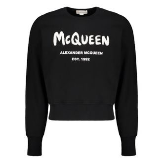 Alexander McQueen Hoodies & sweatvesten, Heren, Zwart, S, Katoen, Logo Cropped Hoodie