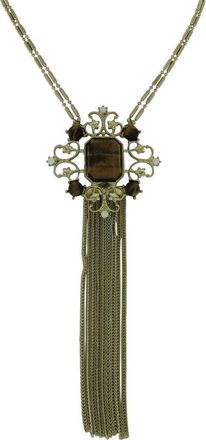 Olivia Welles Double Strand Marled Stone Tassel Necklace in Gold /Brown at Nordstrom Rack