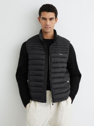 Reiss Black Quilted Zip-through Gilet, Xxl