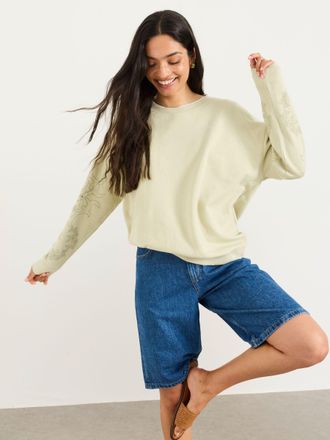 Fat Face FatFace Emily Light Green Broderie Sleeve Detail Crew Sweat