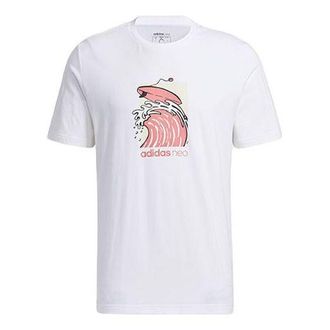 adidas neo M Fav Eh Tee 1 Surf Printing Sports Round Neck Short Sleeve White GS2581