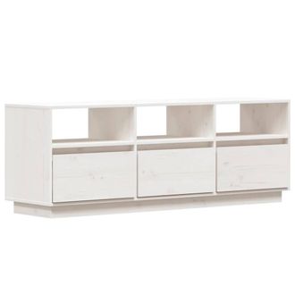 Berkfield Home TV Cabinet White 140x37x50 cm Solid Wood Pine | Size: 140 x 37 x 50 cm