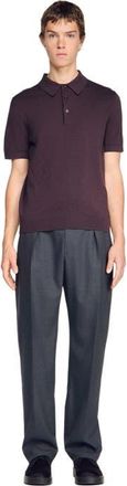 Sandro Cotton and silk polo shirt in Chocolate at Nordstrom, Size Xx-Large