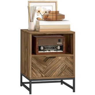 HOMCOM Bedside Table - Sofa Side Table with Drawer for Bedroom - Brown | TJ Hughes