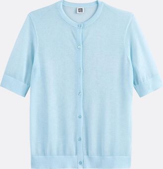 La Redoute Collections Kort vest met ronde hals in fijn tricot, knoopsluiting