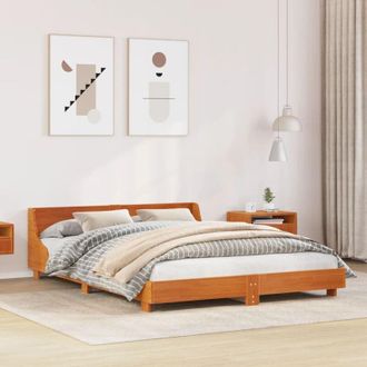 vidaXL Vidaxl - Cama Sin Colch&oacute;n Madera Maciza Pino Marr&oacute;n Cera 150x200 Cm
