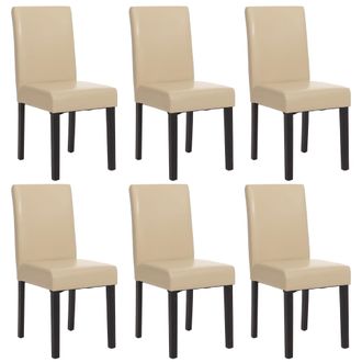 Hhg Lote De 6 Sillas De Comedor Silla De Cocina Littau, Polipiel, Crema, Patas Oscuras