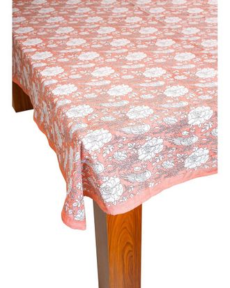Tiramisu Peach Blossom Block Print Cotton Tablecloth