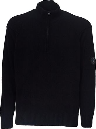 C.P. Company Ribbed Half-Zip Sweater With Lens Detail And Contrast Stitching