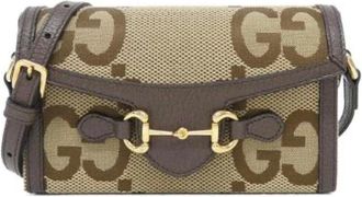 Gucci Pre-owned Horsebit 1955 Jumbo GG Canvas Leather Shoulder Bag - - Pre-owned - Donna - Marrone - ONE SIZE