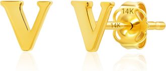 MAX + STONE 14k Yellow or White Gold Small Script Initial Letter Stud Earrings