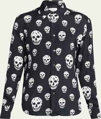 Alexander McQueen Mens Viscose Skull Print Button-Down Shirt