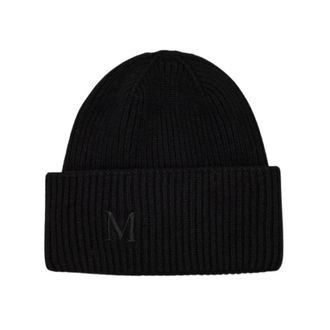 Max Mara Kasjmier Geribbelde Beanie met Monogram Logo - Dames - Hoeden - Zwart - ONE Size - Kasjmier - Accessoires