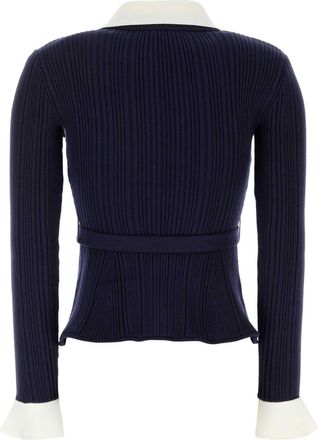 Self Portrait Womens Ribbed Cardigan Navy Nylon Viscose Polyester