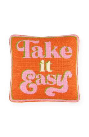 Jonathan Adler Take It Easy Needlepoint Pillow in Orange /Pink /Green at Nordstrom, Size 12X12