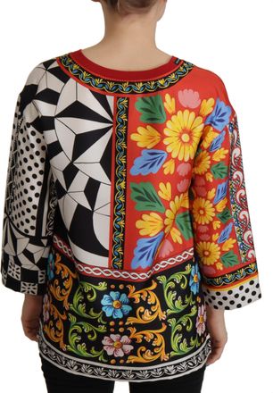 Dolce & Gabbana Womens Multicolor Printed Baroque Loose Long Sleeve Silk Clothing
