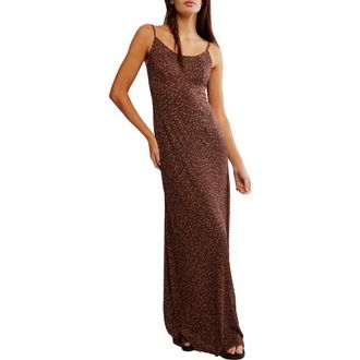 Free People Zoey Printed Low Back Maxi Slipdress in Chocolate Combo at Nordstrom Rack, Size X-Large