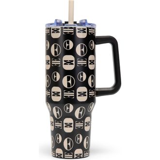 Elle 40oz Parisian Double Walled Insulated Stainless Steel Tumbler in Beige Monogram at Nordstrom