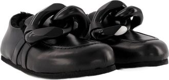 J.W.Anderson Womens Chain Loafers Close Back Black Leather Shoes Flat-shoes