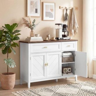 HOMCOM Sideboard with Drawers & Adjustable Shelves, White | Size: 110 cm x 35 cm