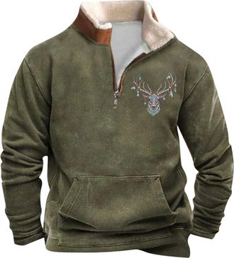 Generic Mens Half-Zip 1/4 Zip Hoodless Sweatshirt - Fleece Lined Color Block Long Sleeve Casual Pullover Jumper, Casual Stand Up Collar Henley Top Coat Jacket