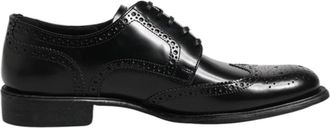 Dolce & Gabbana Zwarte Leren Derby Wingtip Schoenen - Heren - Nette schoenen - Zwart - 40 EU - Leer - Schoenen