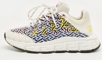 Versace Multicolor Canvas And Leather Trigreca Lace Up Sneakers