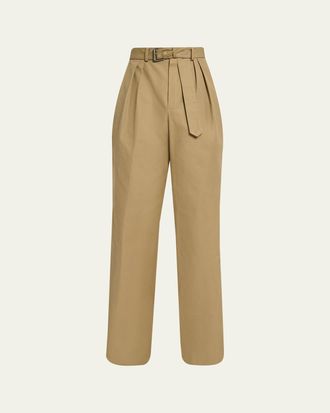 Dries Van Noten Mens Belted Loose Cotton Trousers