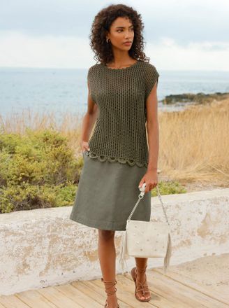 Heine Kurzarmpullover HEINE Pullover, Damen, Gr. 34, khaki, 50% Baumwolle, 50% Polyacryl, unifarben, Pullover Kurzarmpullover