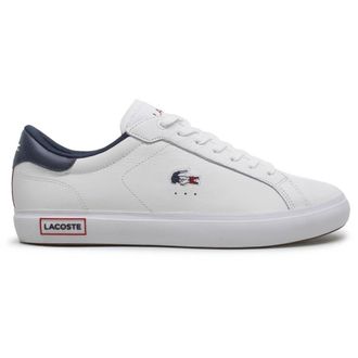 Lacoste Powercourt Leather Synthetic Mens Comfort Trainers - White Navy Red - Size:UK 10