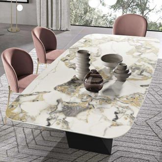 Capodarte Capodarte - Tavolo fisso 210 cm karl base metallo Nero e piano effetto marmo Symphonie Oro