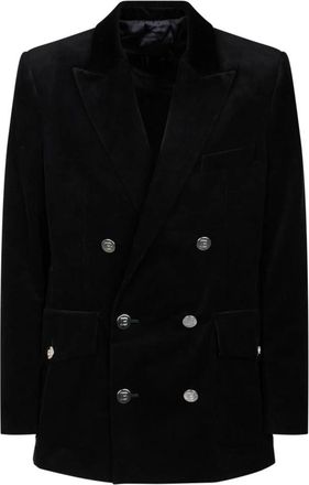 Balmain Zwarte Dubbelrij Corduroy Blazer - Heren - Blazers - Zwart - L - Leer - Jassen