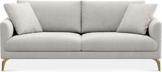 Castlery Lena Sofa Customized, Medium Grey Performance Fleece, Brass Legs, Spill Resistant, Removable Covers for Castlery