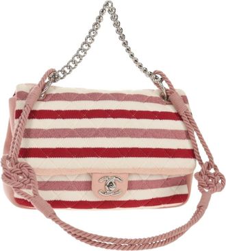 Chanel Vintage Flap Shoulder Bag Canvas Pink Leather Handbag (Pre-Owned)