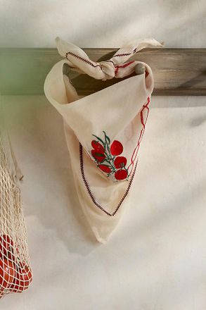 Elizabeth Gillett Embroidered Tomato Cotton Bandana