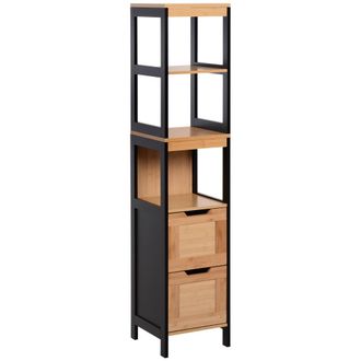 Kleankin Armario alto para ba&ntilde;o 30x30x142.5cm negro, bamb&uacute;