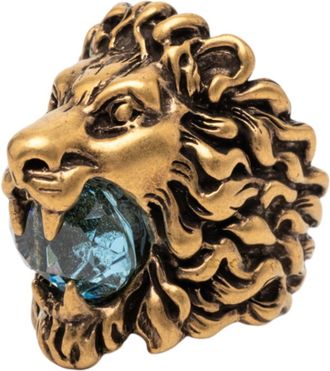 Gucci Gold Light Blue Rhinestone Band Ring (Pre-Owned)