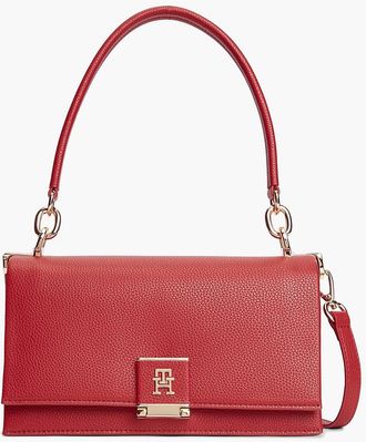 Tommy Hilfiger Womens Monogram Flap-Closure Crossbody Bag - Autumn Red