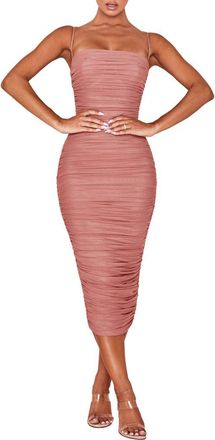 House of CB Sirene Ruched Mesh Dress in Antique Rose at Nordstrom, Size X-Small D