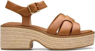 Clarks Bruine damessandaal - Premium leer - Dames - Sandalen met hakken - Bruin - 39 1/2 EU - Leer - Schoenen