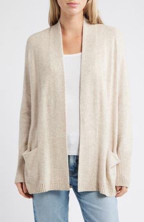 Caslon Open Front Cardigan in Tan Doeskin Heather at Nordstrom Rack, Size Xx-Large