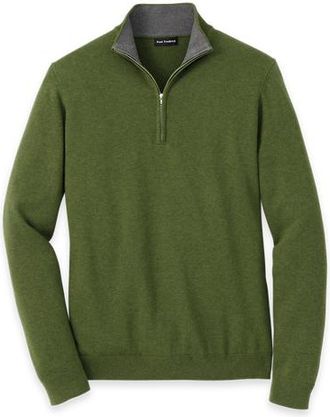 Paul Fredrick Supima Cotton Quarter Zip Mock Neck Sweater in Olive at Nordstrom, Size Xx-Large