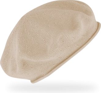 Fiebig Fine-knitted baseball with rolled edge, beret in one size, made of cotton, light wool base in many colours - Beige - One size