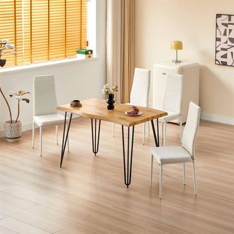 Kosy Koala Dining Table Set With 4 White Faux Leather Chairs Modern Kitchen Dining Room Furniture in Brown