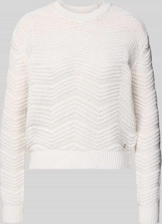 Guess Strickpullover mit gerippten Abschl&uuml;ssen in Offwhite, Gr&ouml;&szlig;e XL